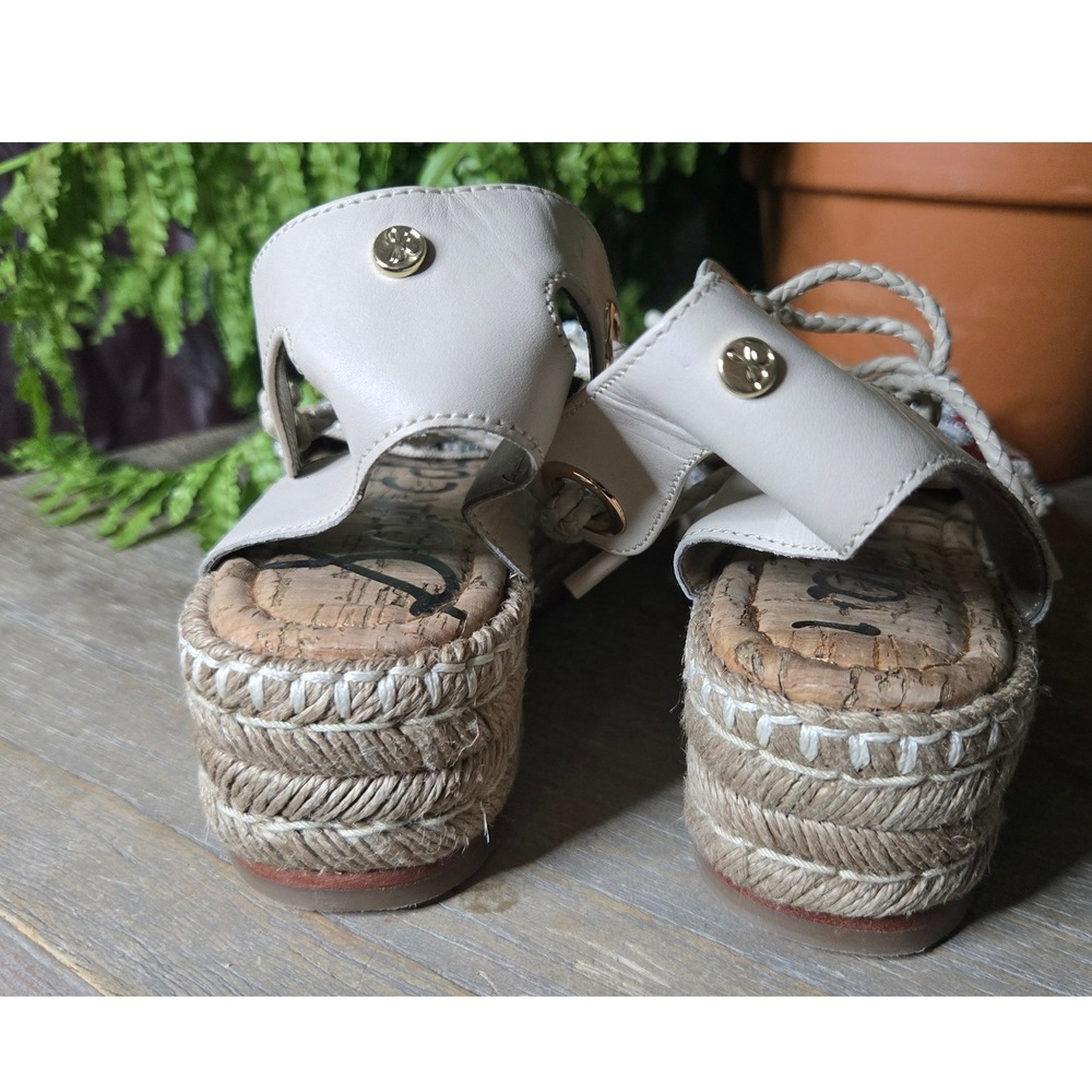Sam Edelman Beaded Espadrille Platform Sandals Lace-Up Leather Sole Size 6 - Picture 3 of 7